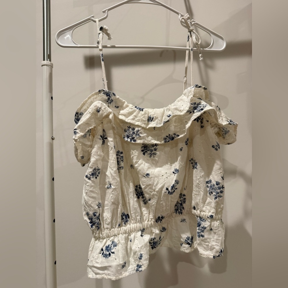 Coastal White and Blue Floral Crop Top for a Euro summer